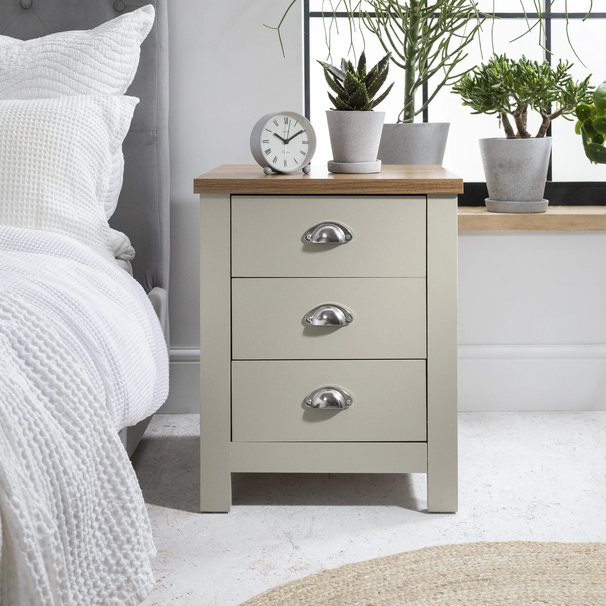 Lucca Grey & Oak Bedside Table 3 Drawer