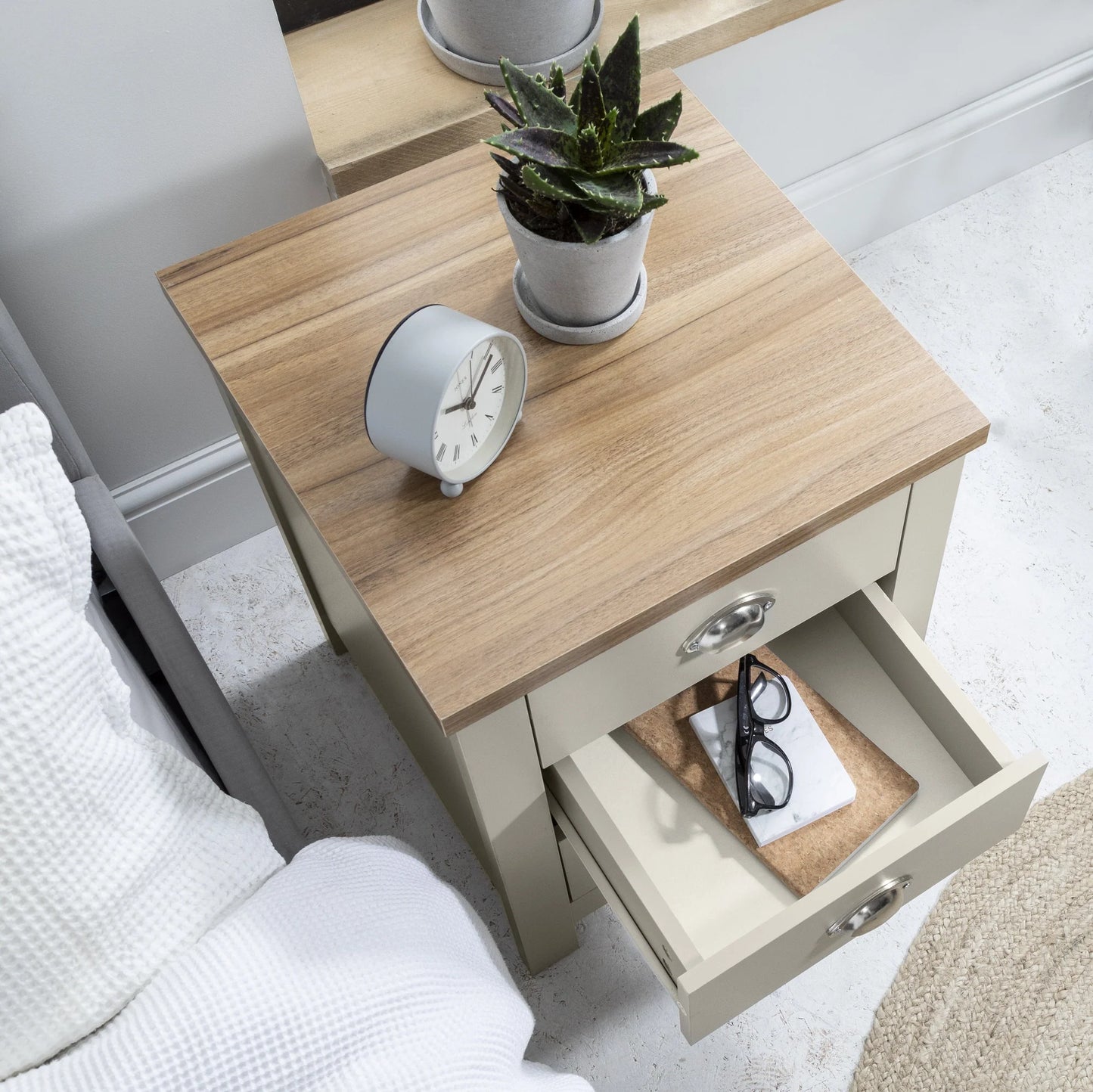 Lucca Grey & Oak Bedside Table 3 Drawer