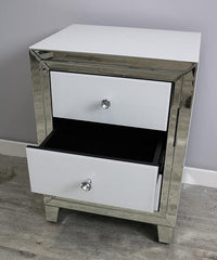 Brianna White Glass and Mirrored 3 Drawer Bedside Cabinet