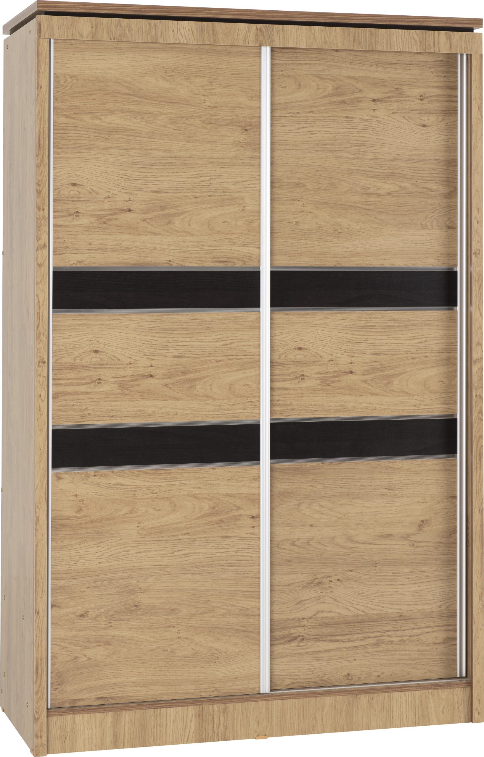 CHARLES 2 DOOR SLIDING WARDROBE - OAK EFFECT VENEER WITH WALNUT TRIM