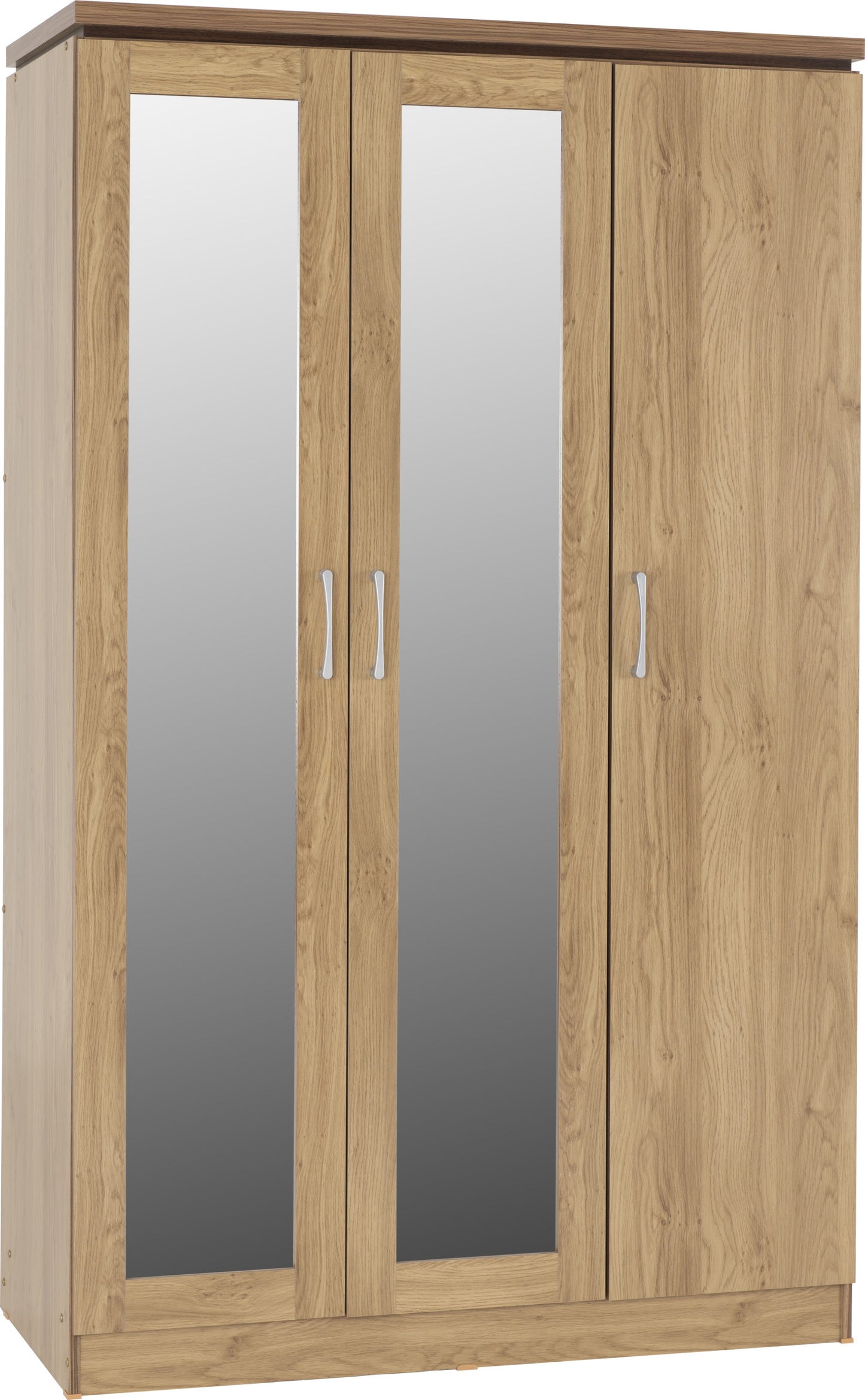 CHARLES 3 DOOR ALL HANGING WARDROBE - OAK EFFECT VENEER WITH WALNUT TRIM