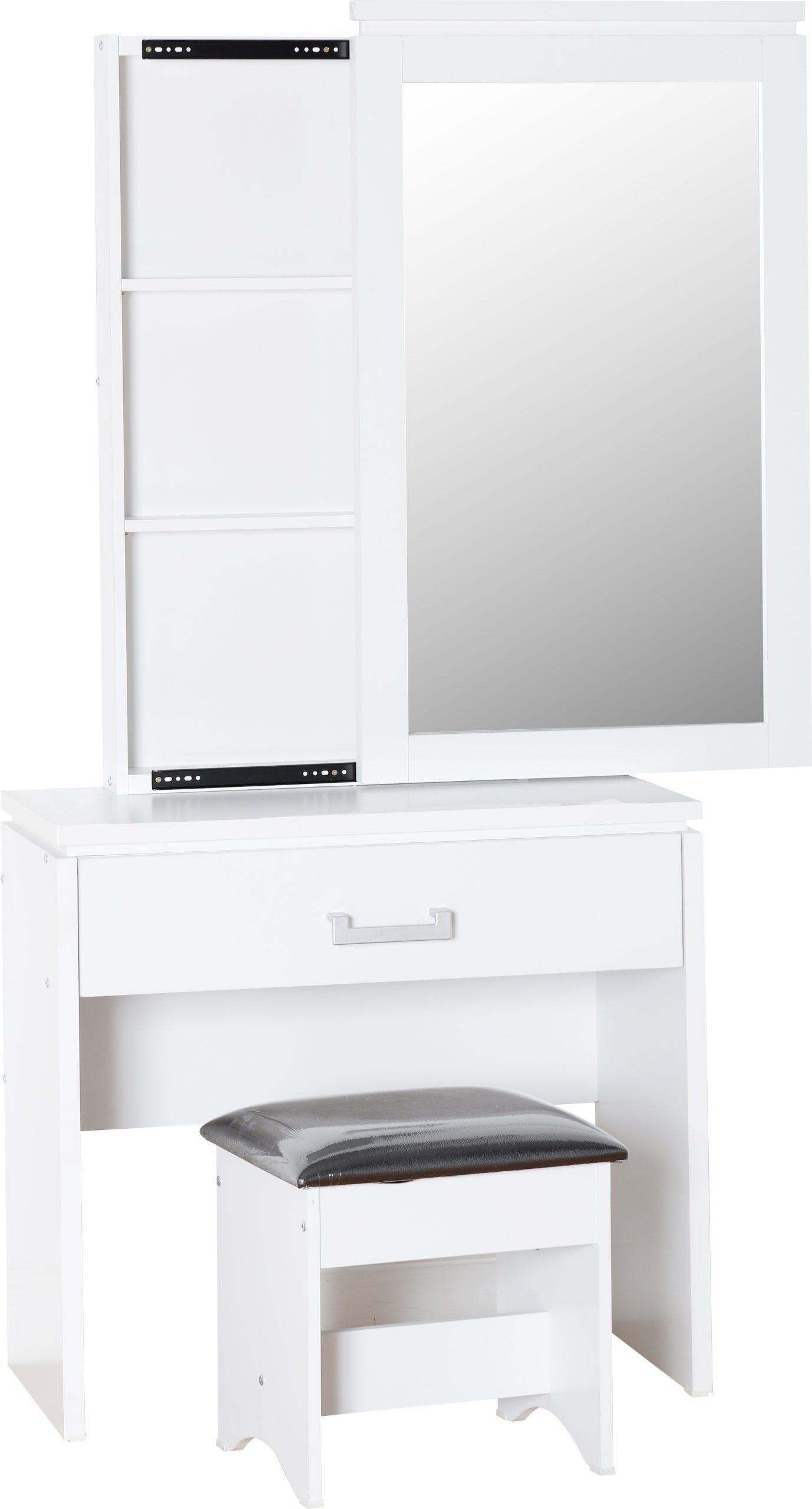 CHARLES 1 DRAWER DRESSING TABLE SET - WHITE/BLACK FAUX LEATHER