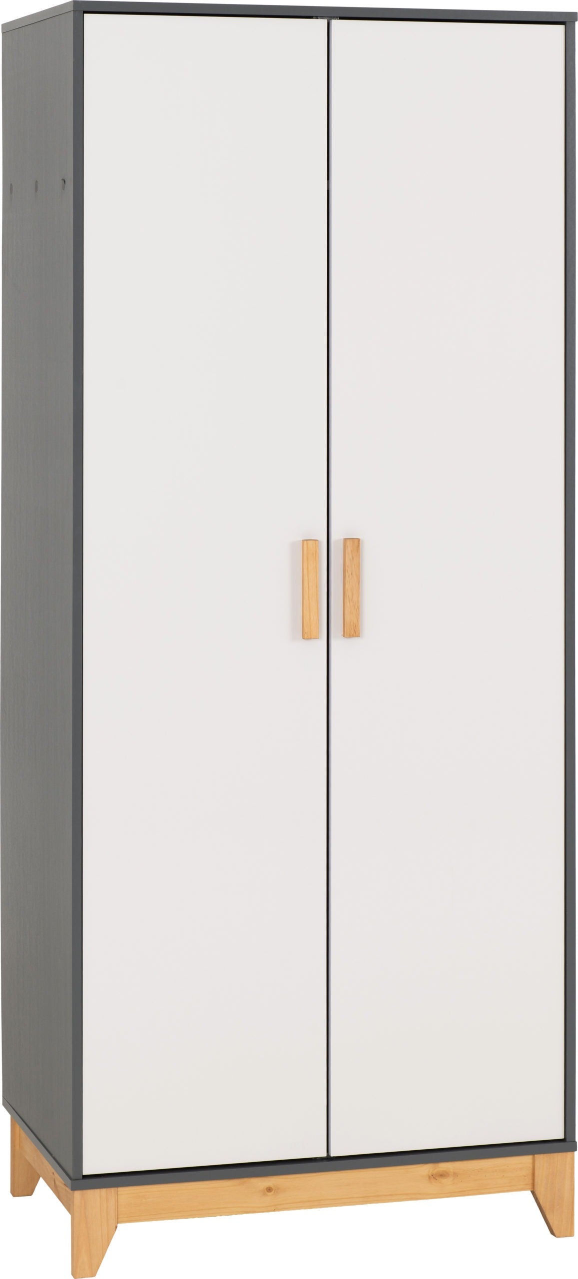 CLEVELAND 2 DOOR WARDROBE  - WHITE/GREY METAL EFFECT