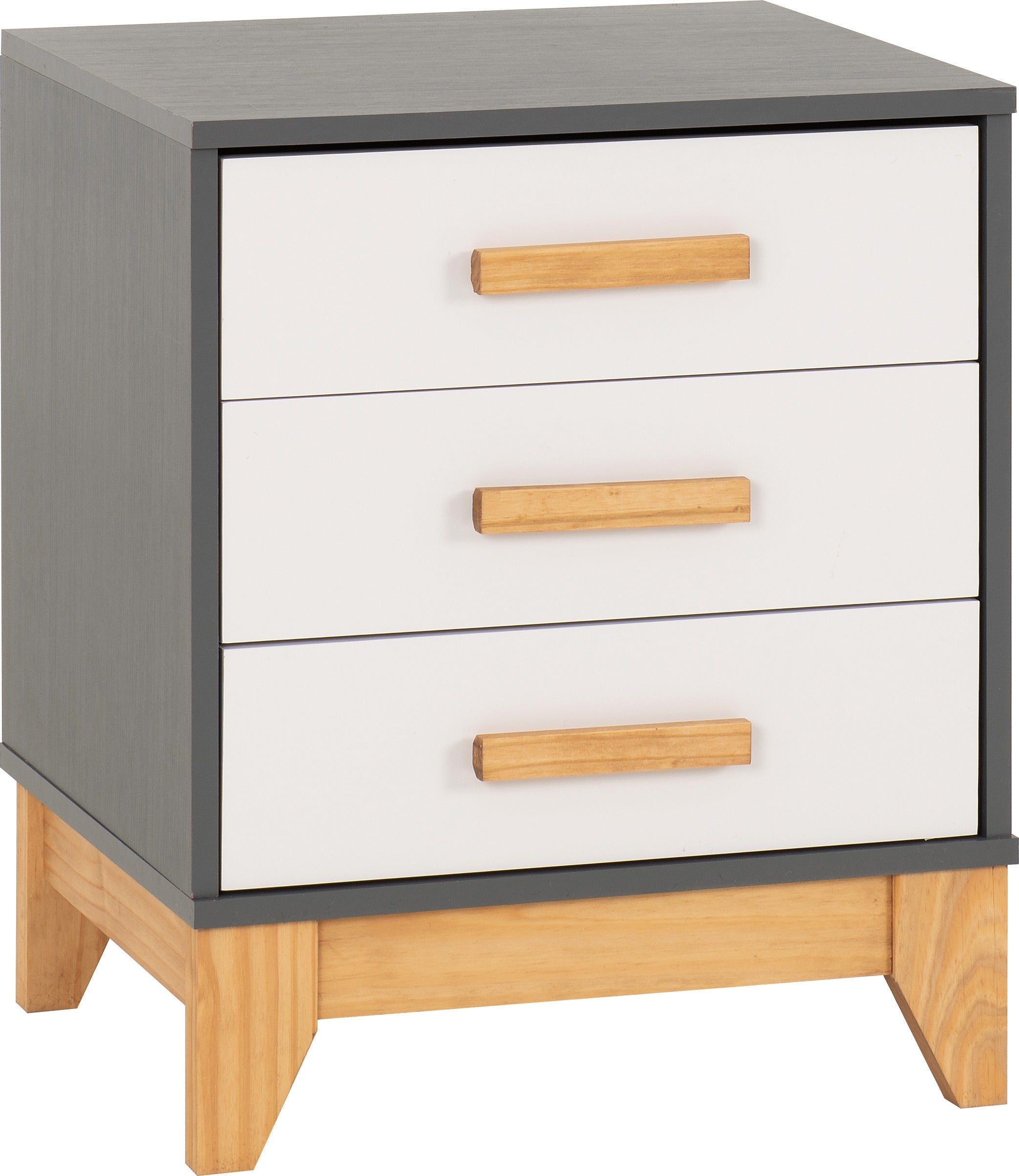 CLEVELAND 3 DRAWER BEDSIDE  - WHITE/GREY METAL EFFECT