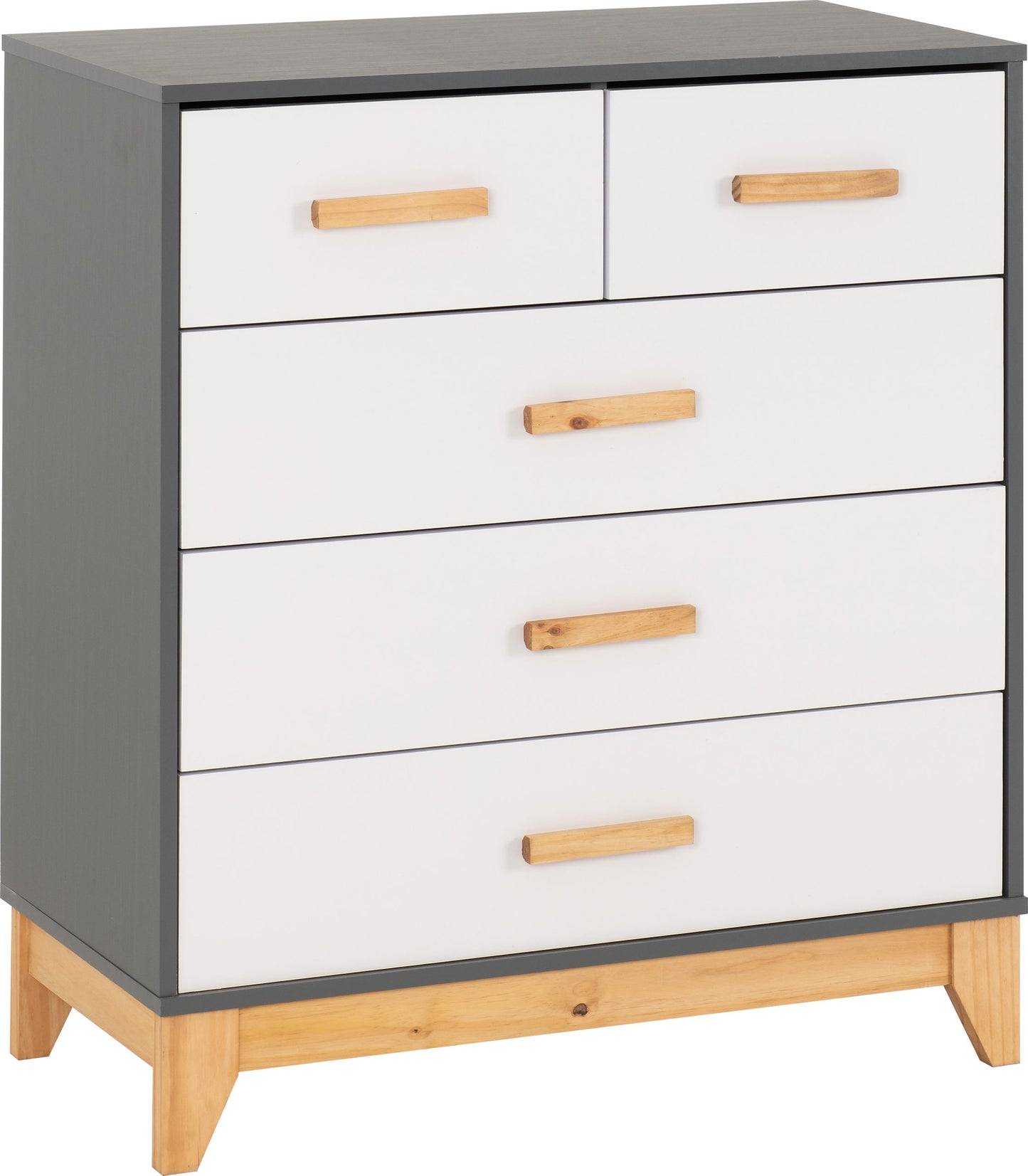 CLEVELAND 3+2 DRAWER CHEST  - WHITE/GREY METAL EFFECT