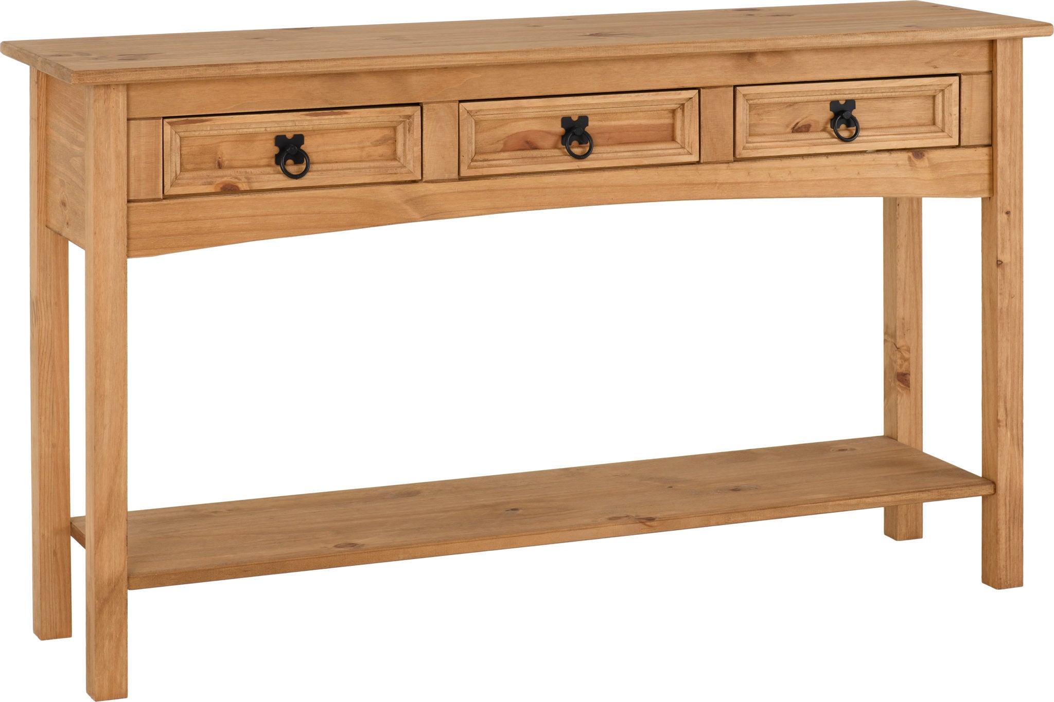 CORONA 3 DRAWER CONSOLE TABLE WITH SHELF - DISTRESSED WAXED PINE