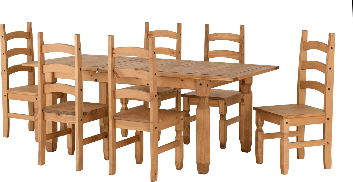 CORONA EXTENDING DINING SET (6 CHAIRS) - DISTRESSED WAXED PINE