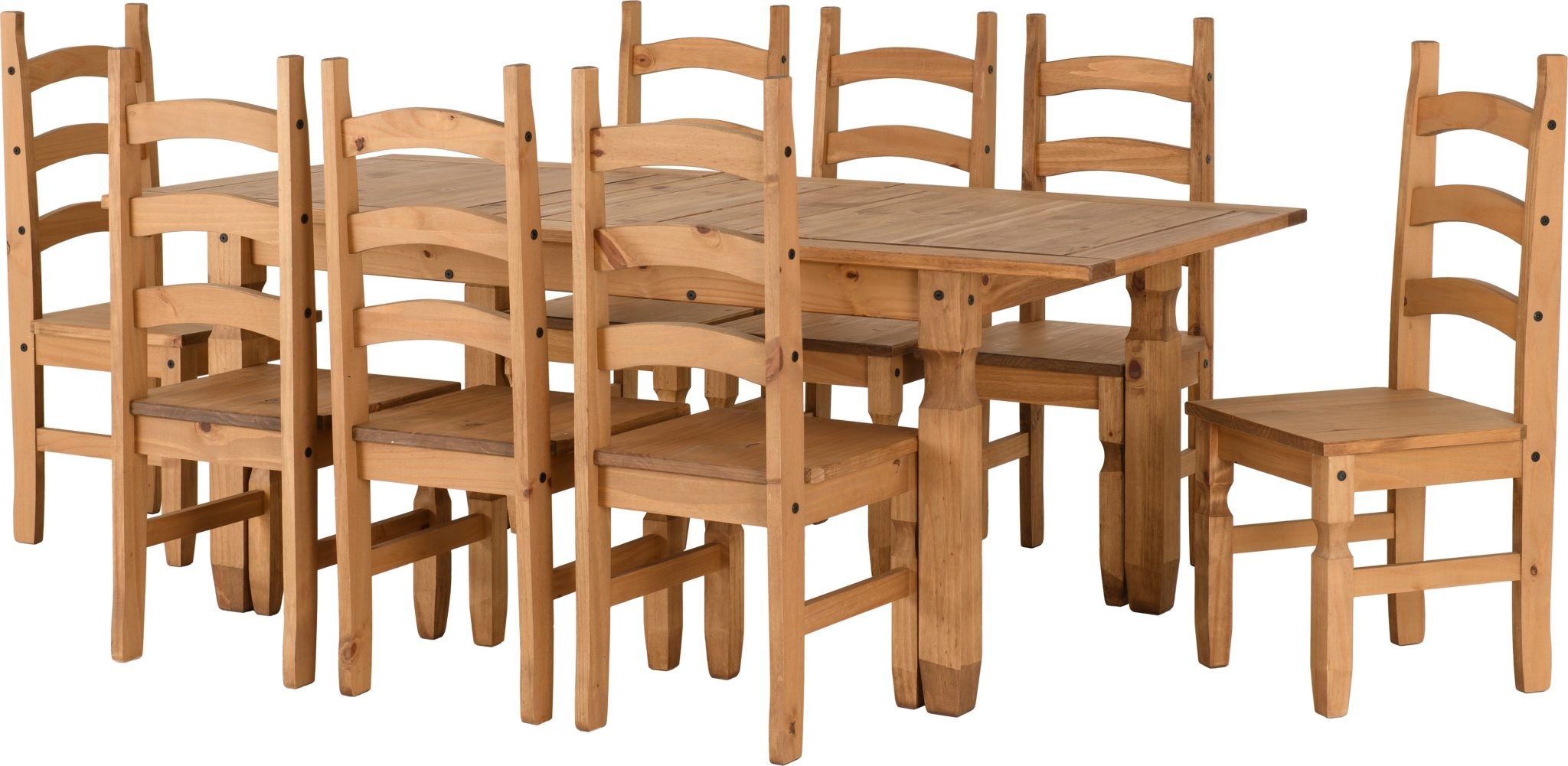 CORONA EXTENDING DINING SET (8 CHAIRS) - DISTRESSED WAXED PINE