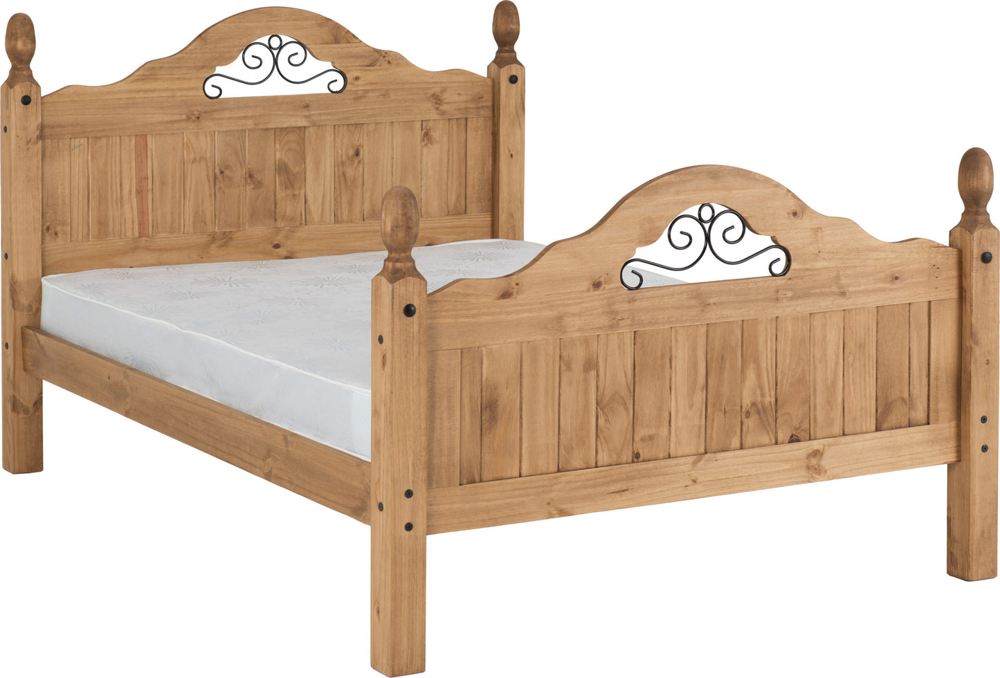 CORONA SCROLL 4'6" BED HIGH FOOT END - DISTRESSED WAXED PINE