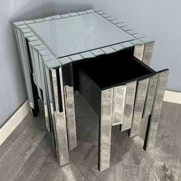 Mirrored 1 Drawer Piano Side Table