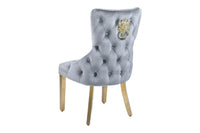 Set of 2 Grey & Gold Lion Knocker Dining Chair