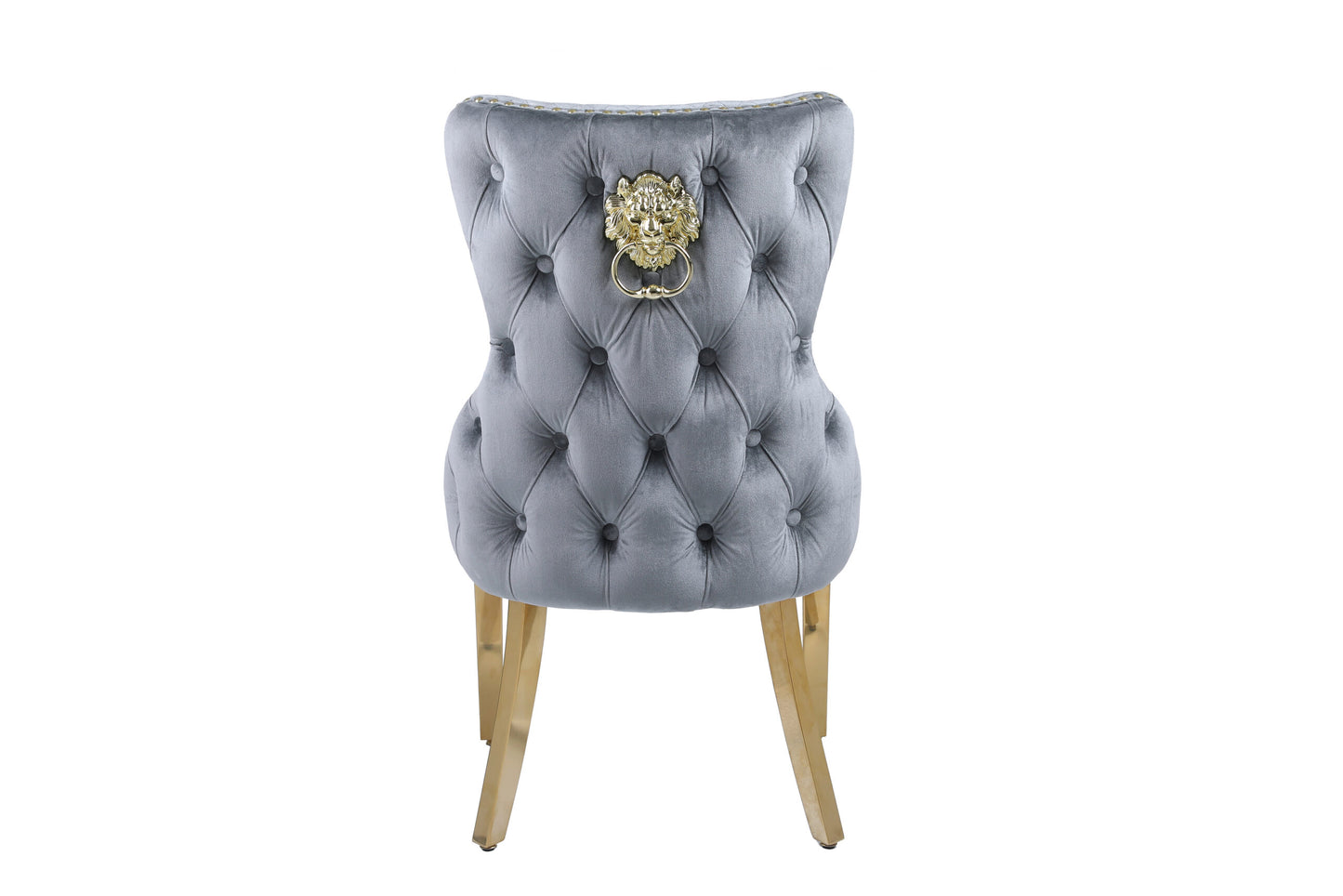 Set of 2 Grey & Gold Lion Knocker Dining Chair