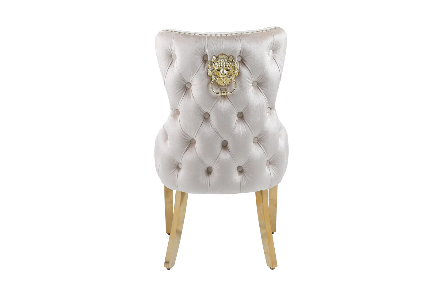 Set of 2 Cream & Gold Lion Knocker Dining Chair