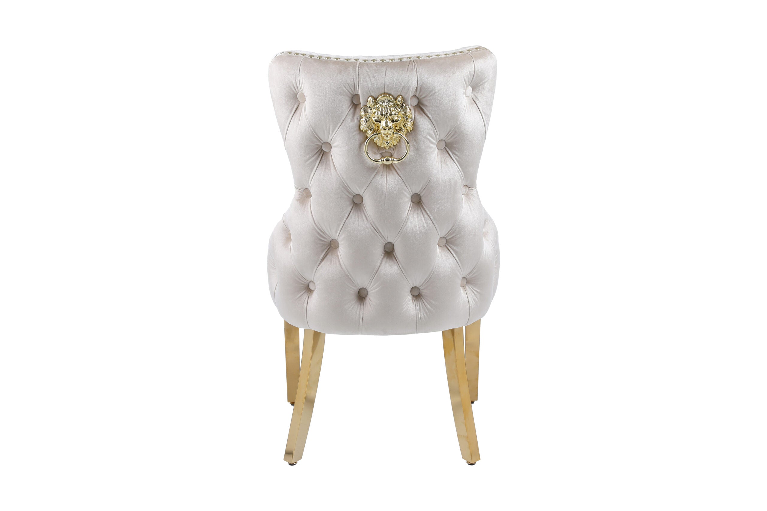 Set of 2 Cream & Gold Lion Knocker Dining Chair