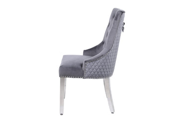 Set of 2 Majestic Round Knocker Grey Velvet Dining Chair