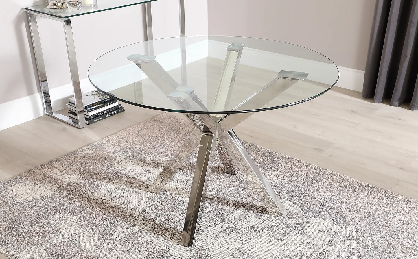 Plaza Round Chrome and Glass Dining Table