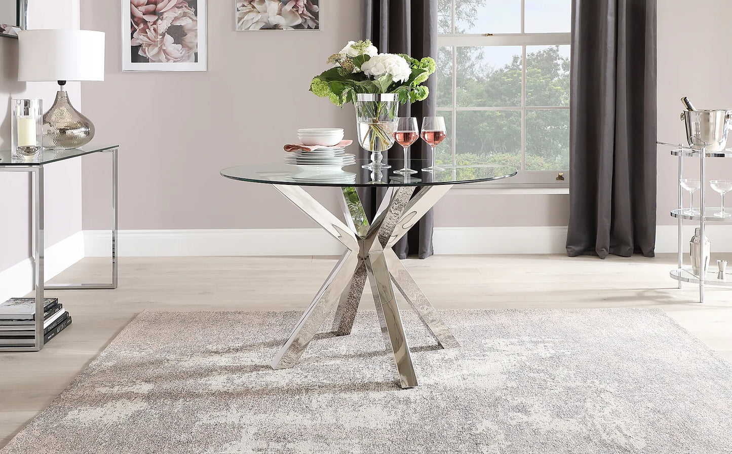 Plaza Round Chrome and Glass Dining Table