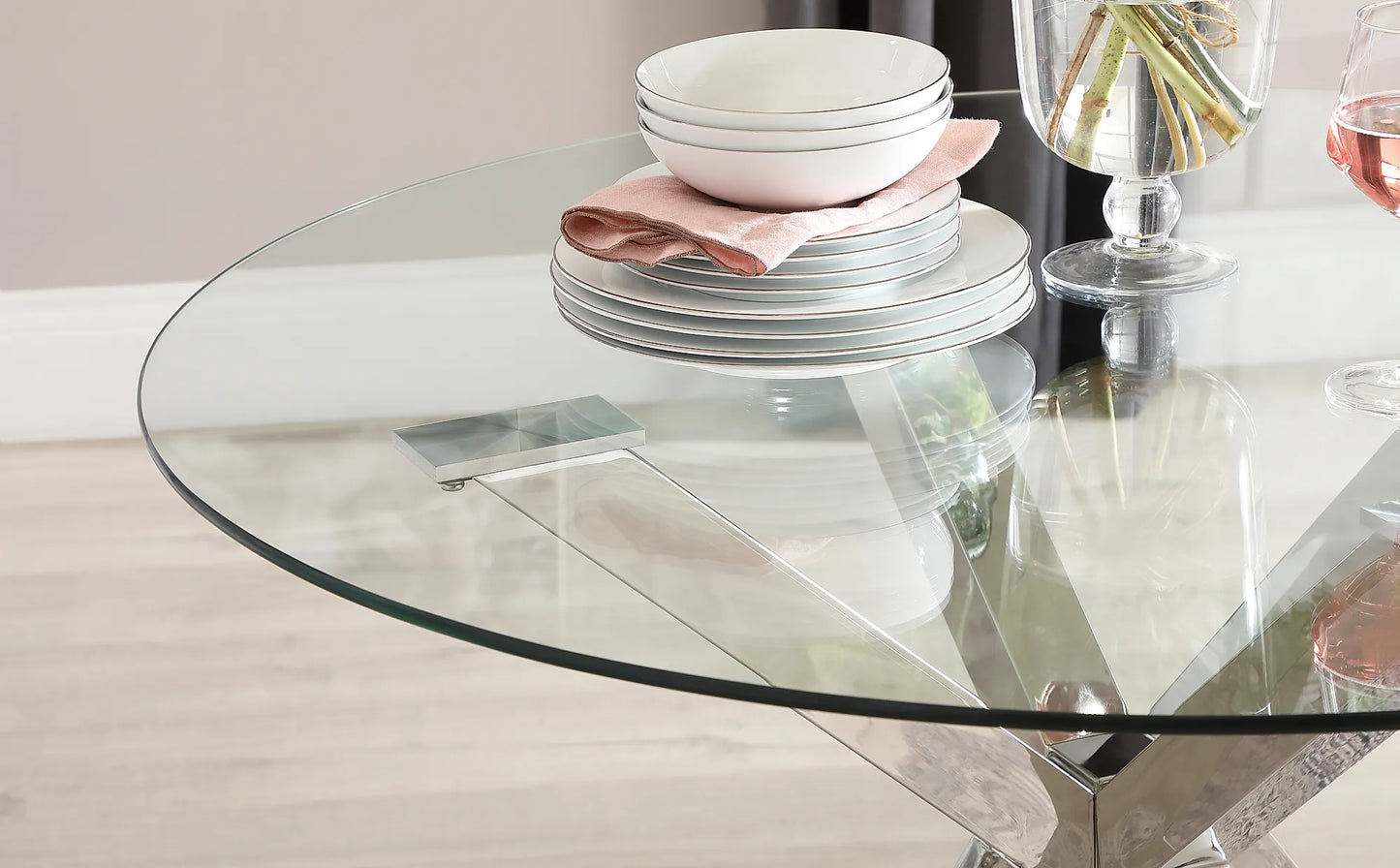 Plaza Round Chrome and Glass Dining Table