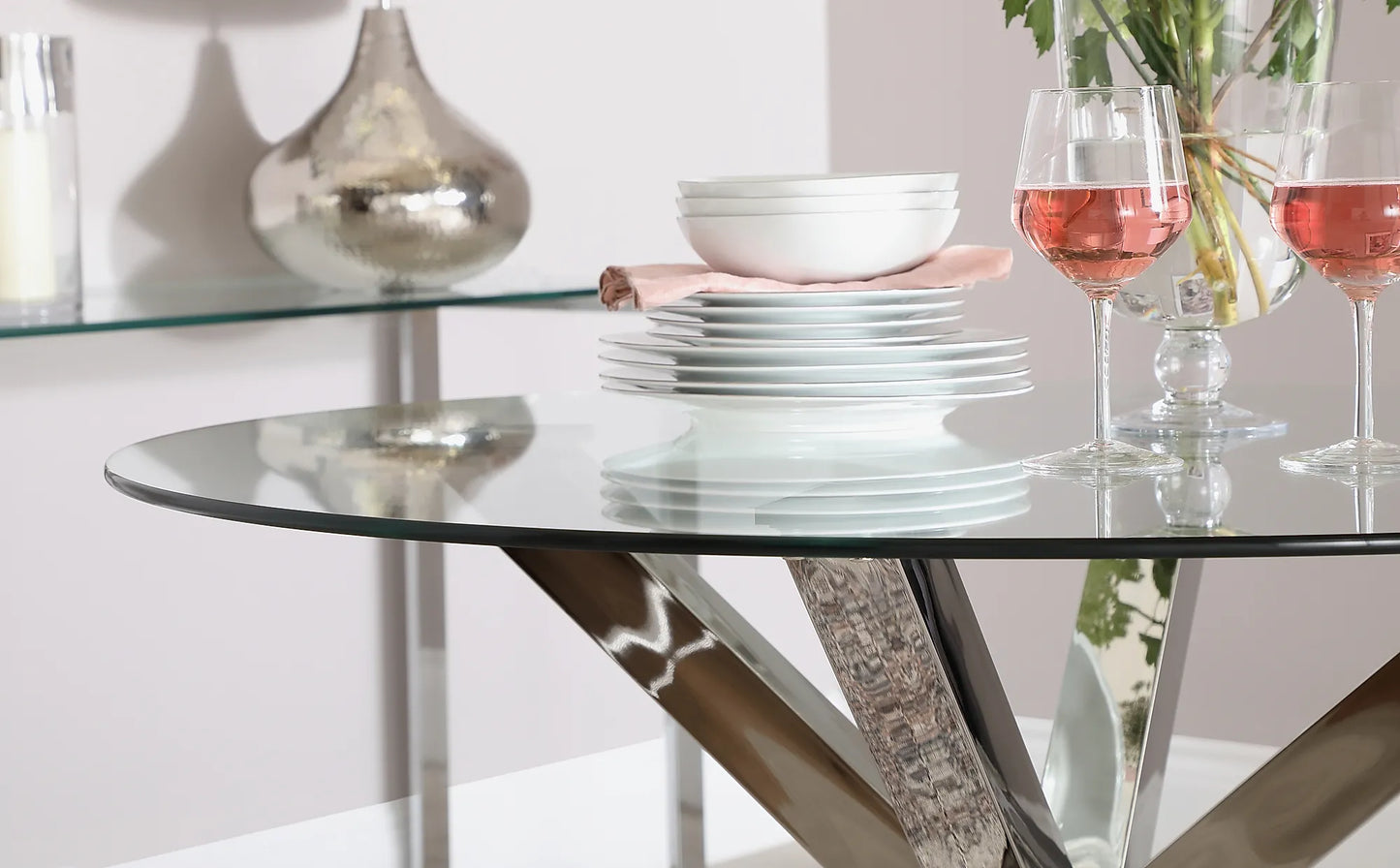 Plaza Round Chrome and Glass Dining Table