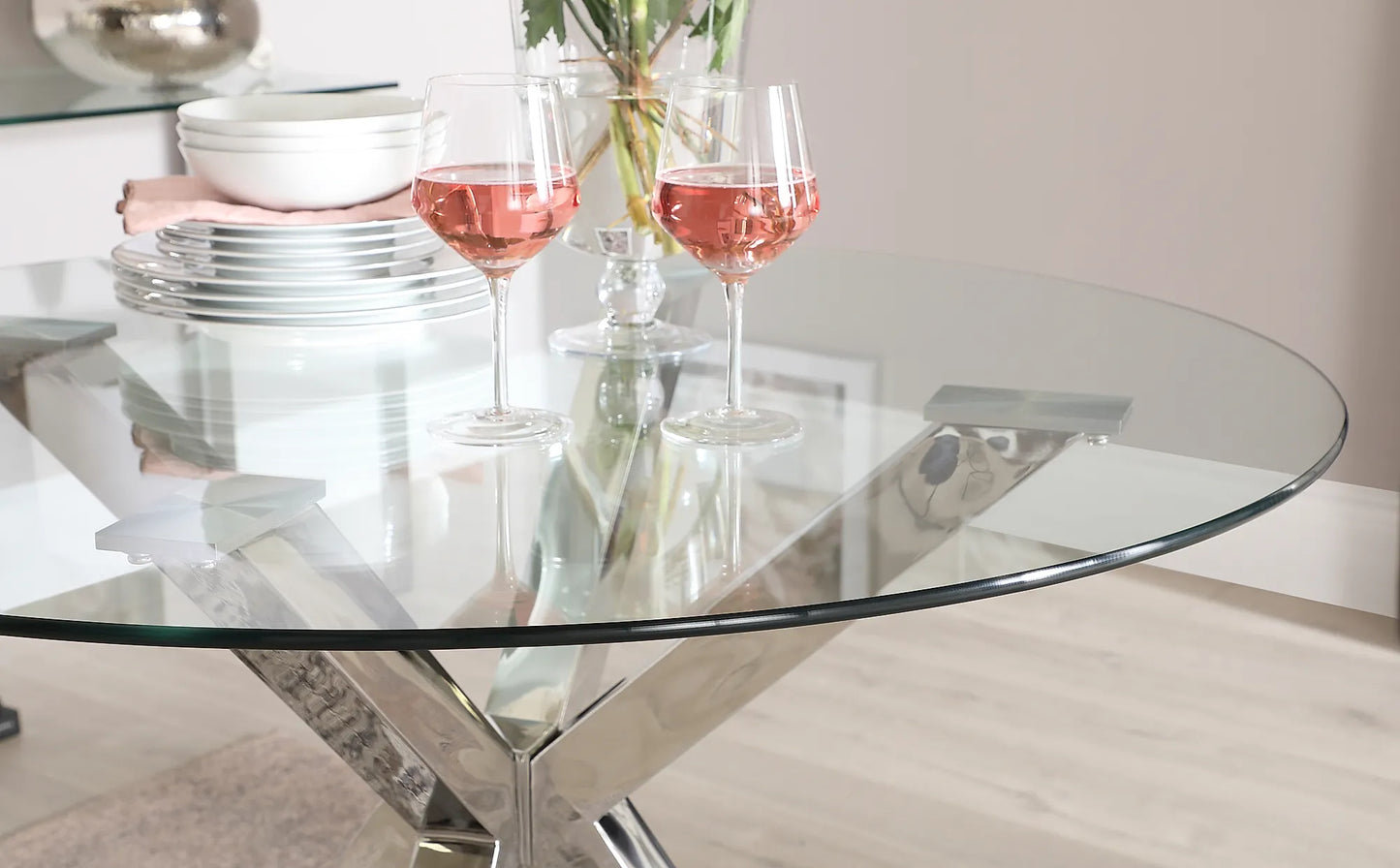 Plaza Round Chrome and Glass Dining Table