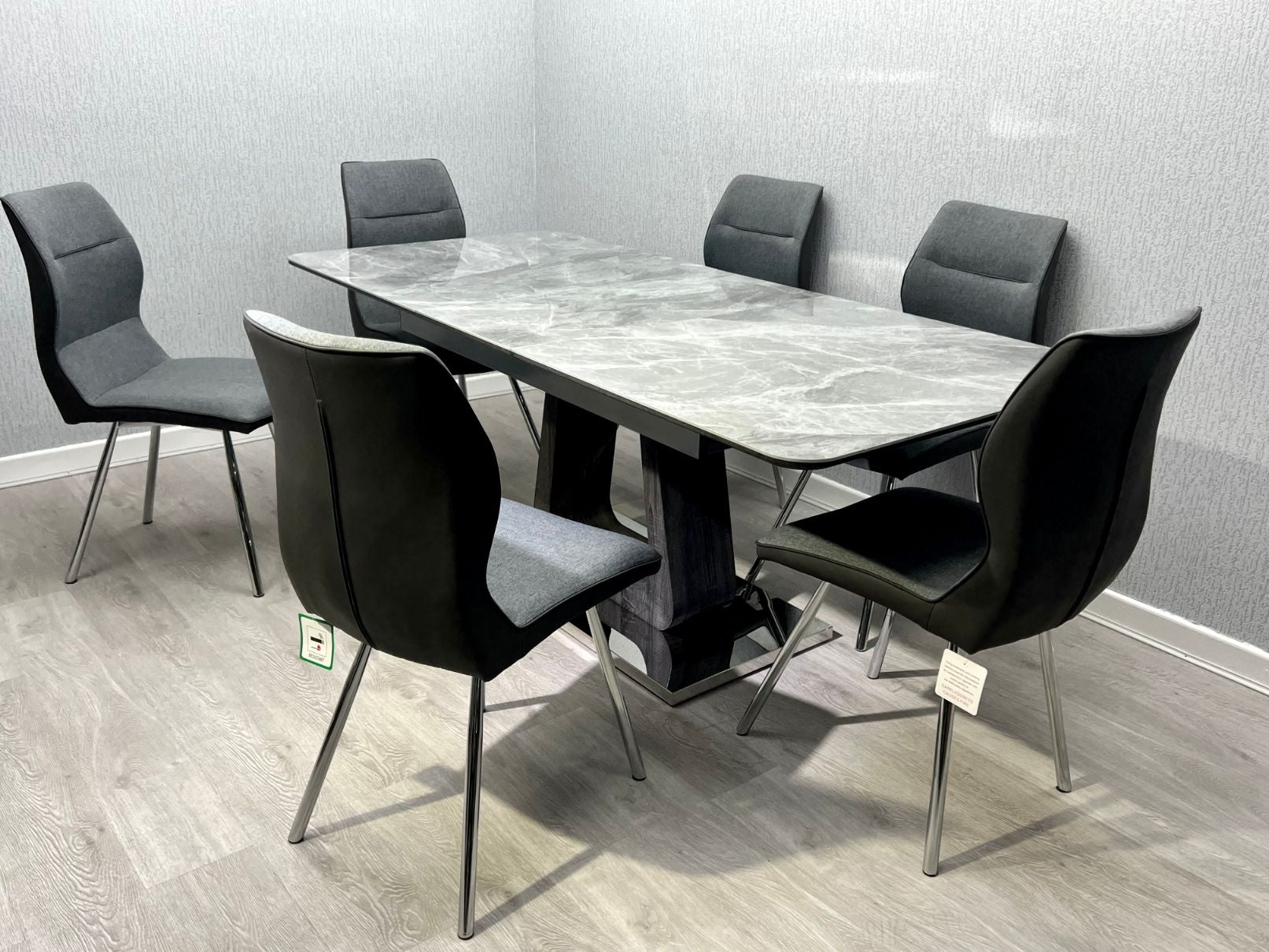 Zermatt Extendable Dining Table (160 – 200) (Grey Ceramic) with 6 Zermatt Chairs