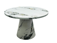 Grey & White Round Marble Effect Dining Table