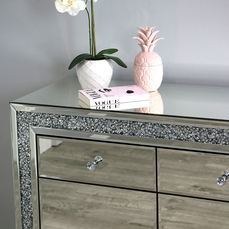 Diamond Crush 2 Drawer 2 Door Mirrored Glass Sideboard