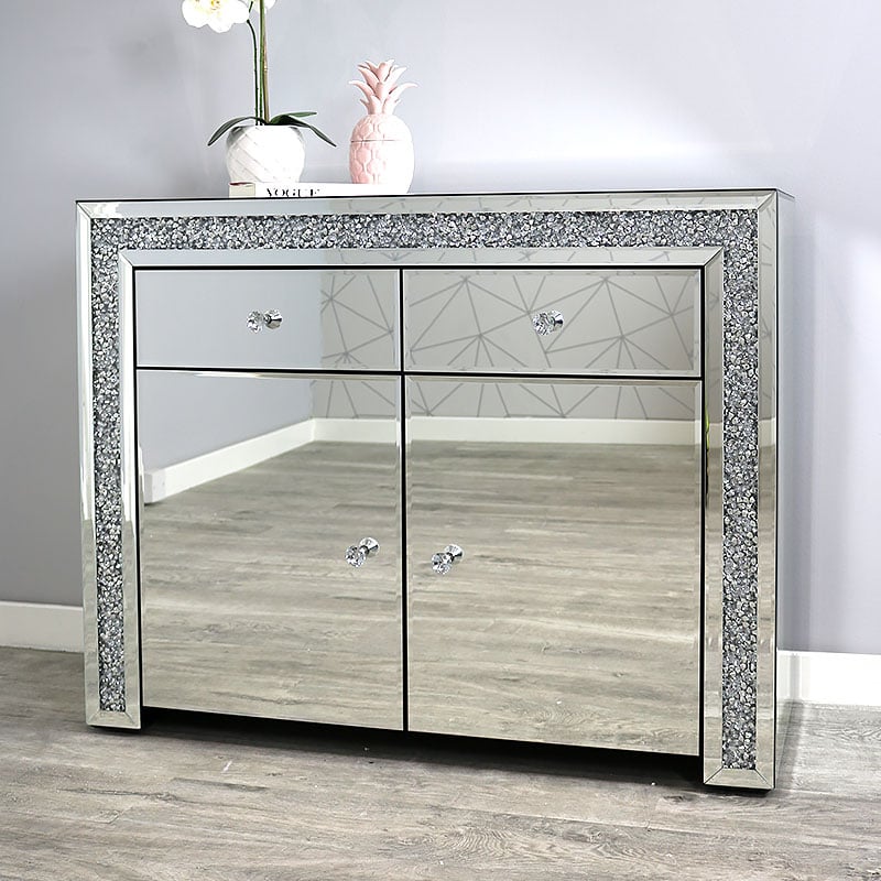 Diamond Crush 2 Drawer 2 Door Mirrored Glass Sideboard