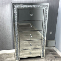 Diamond Crush 5 Drawer Mirrored Chest Of Drawers