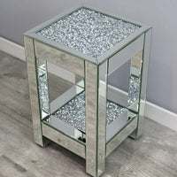 Diamond Crush Mirrored Glass Side Table