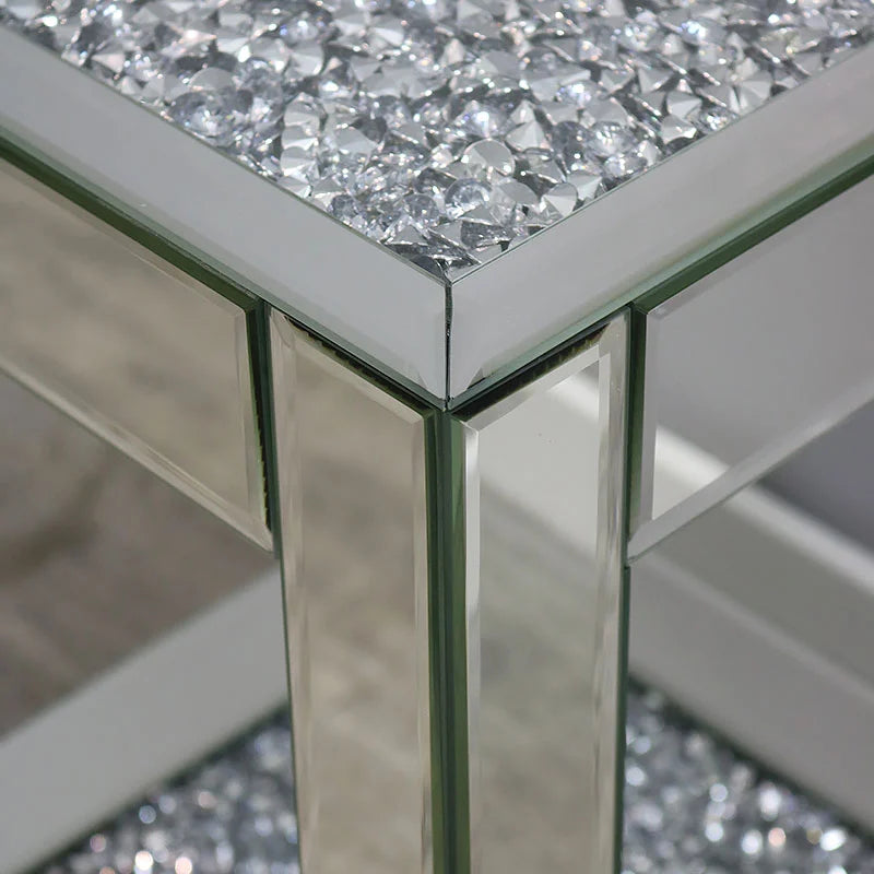 Diamond Crush Mirrored Glass Side Table