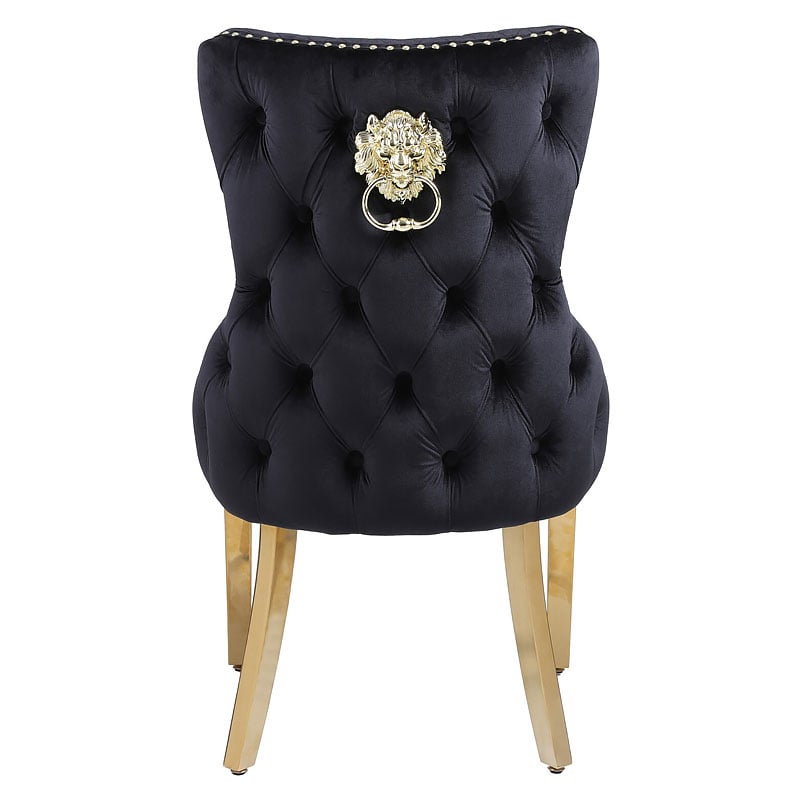 Set of 2 Black & Gold Lion Knocker Dining Chair