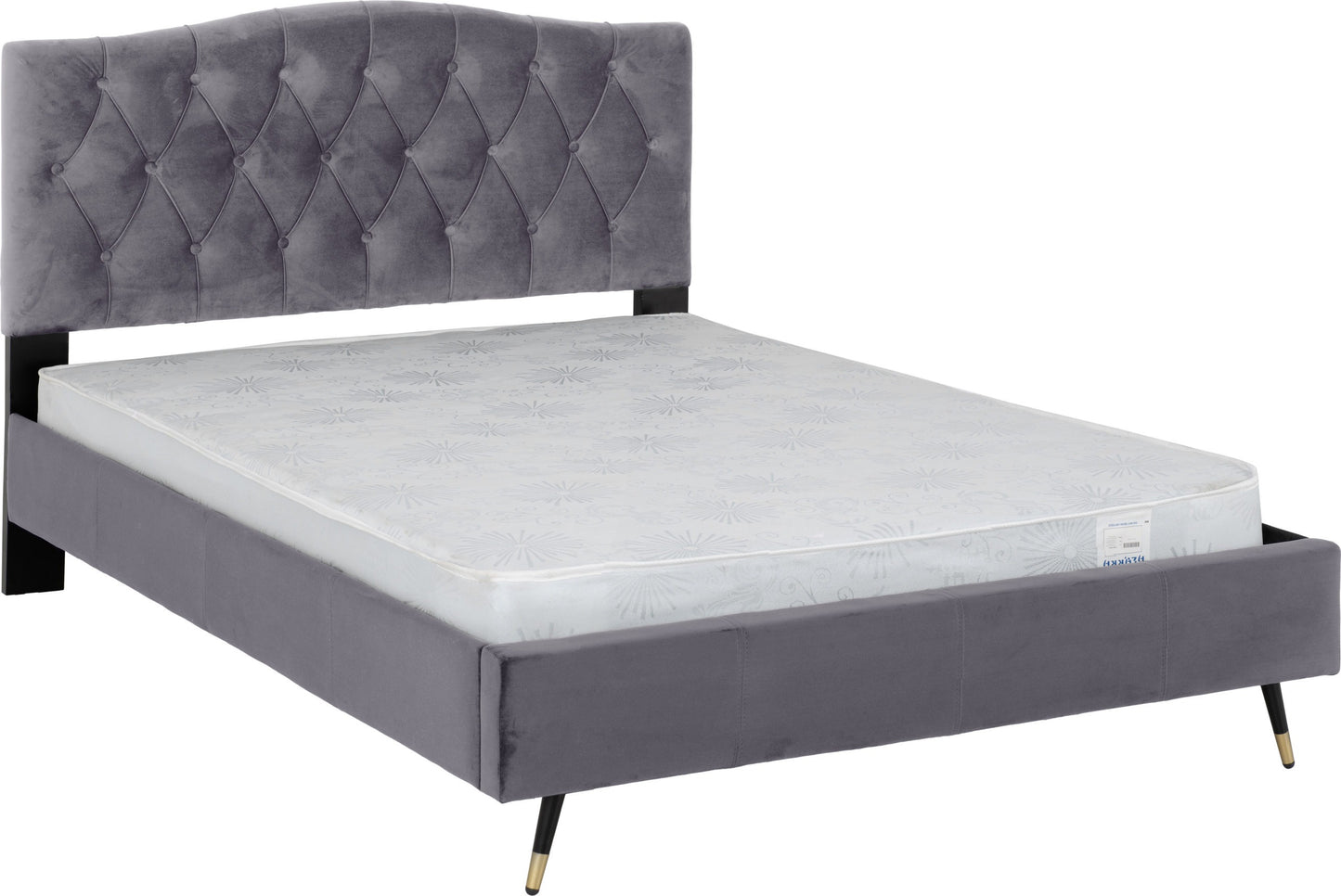 FREYA 4'6" BED - GREY VELVET FABRIC