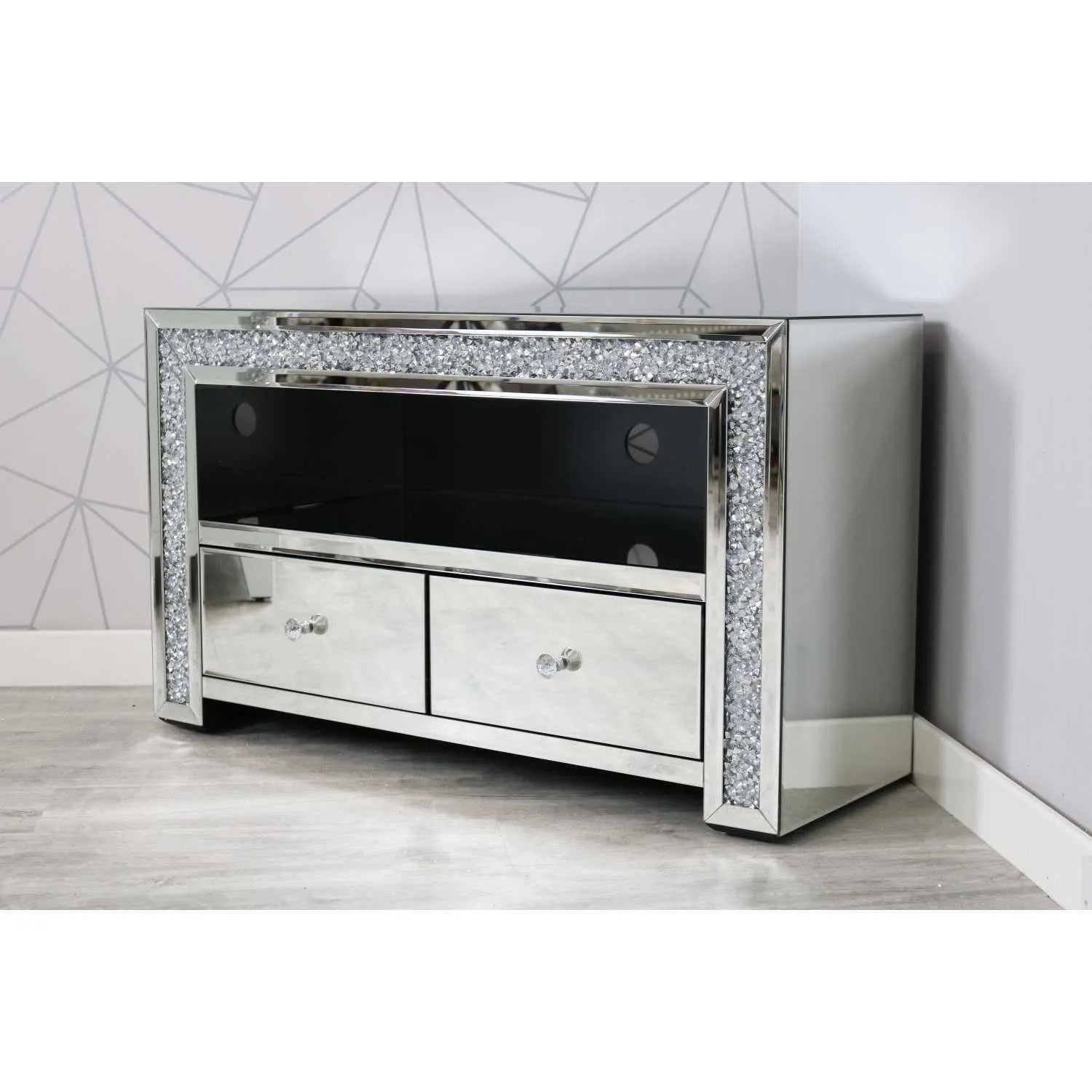 Mirror Crystal Corner TV Unit