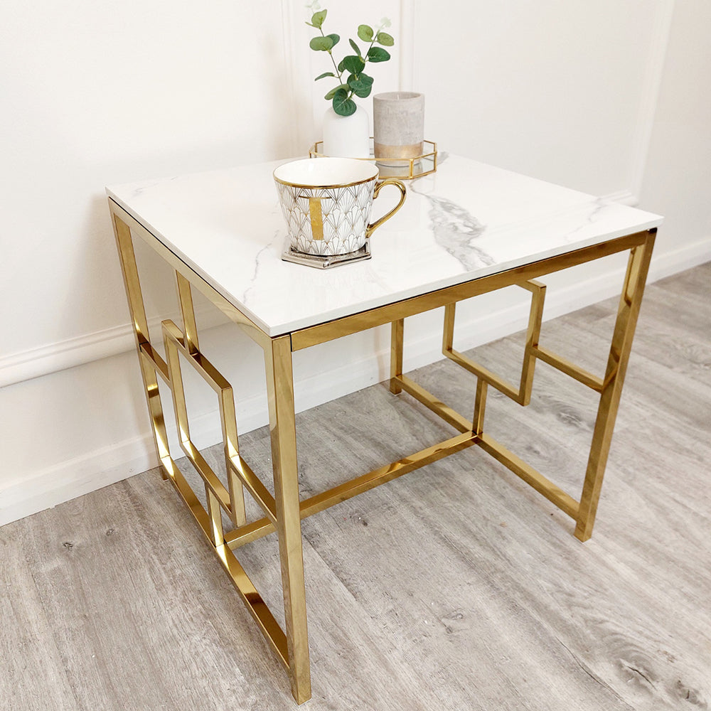 Geo Gold Lamp Table with Polar White Sintered Top