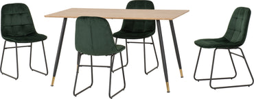 HAMILTON MEDIUM DINING SET WITH 4 LUKAS CHAIRS - MEDIUM OAK EFFECT/EMERALD GREEN VELVET