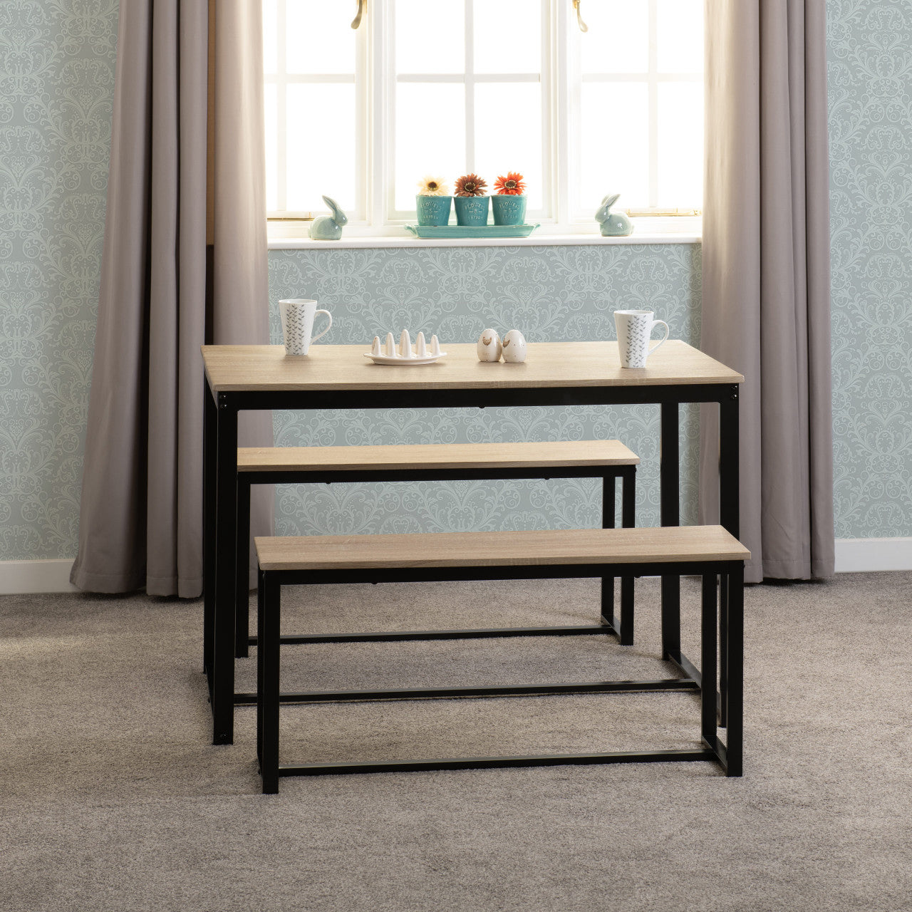 LINCOLN 1+2 DINING BENCH SET - SONOMA OAK EFFECT/BLACK