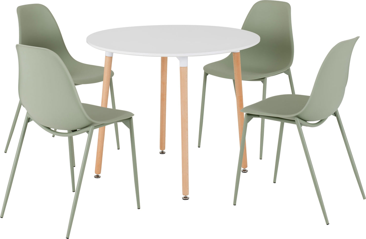 LINDON DINING SET - WHITE/NATURAL OAK/GREEN