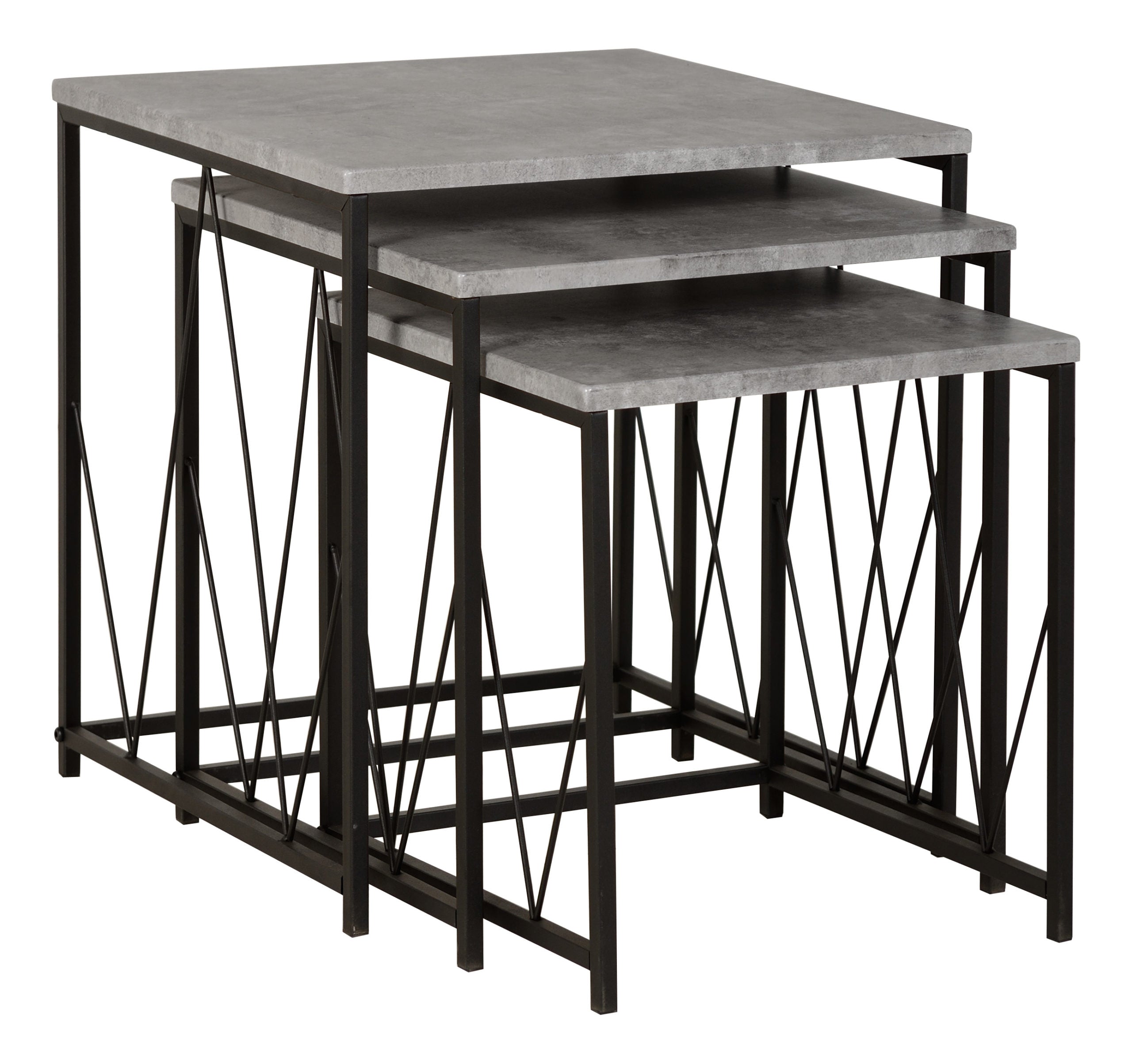 ATHENS SQUARE NEST OF TABLES - CONCRETE EFFECT/BLACK