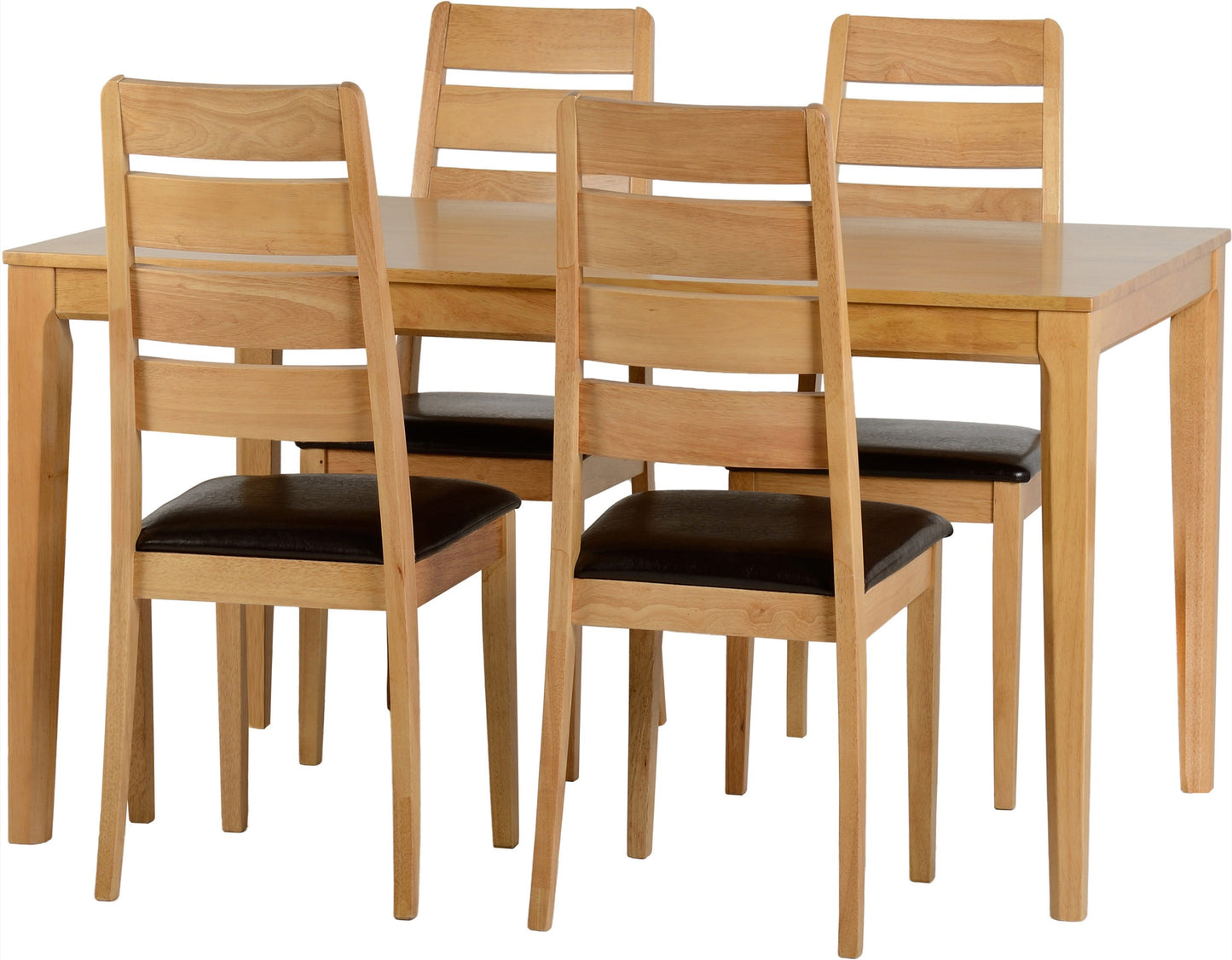 LOGAN SMALL DINING SET - OAK VARNISH/BROWN FAUX LEATHER