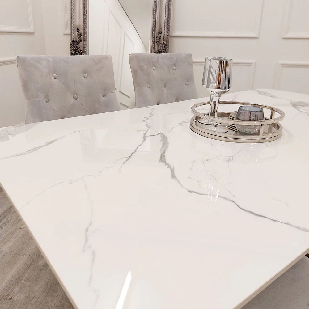 Loki 160cm Chrome & Stone Dining Table