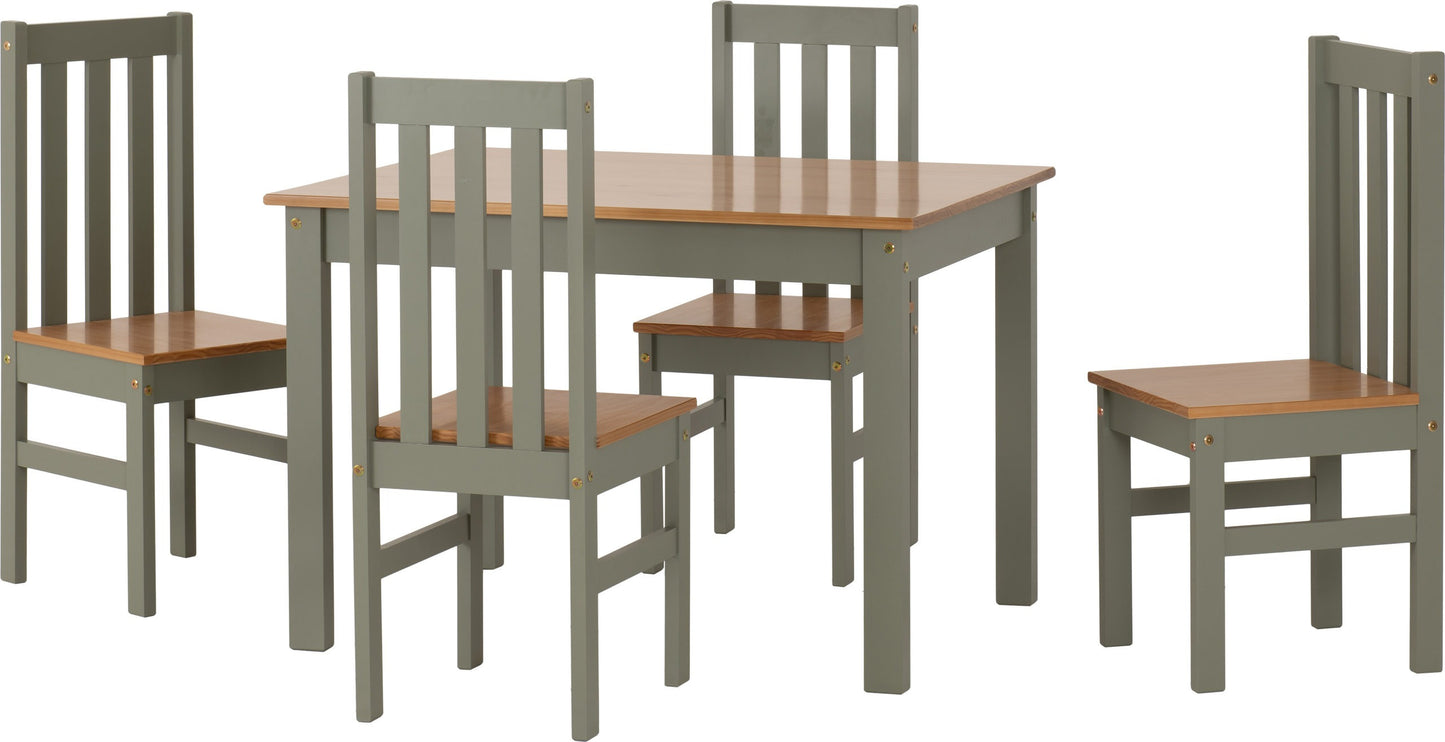 LUDLOW 1+4 DINING SET  - GREEN/OAK LACQUER