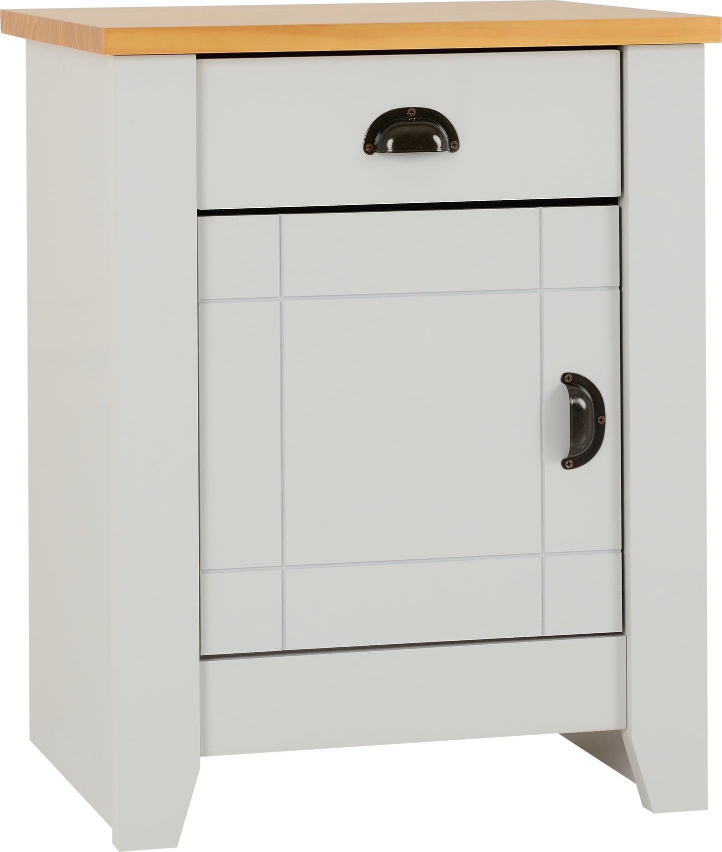 LUDLOW 1 DRAWER 1 DOOR BEDSIDE - GREY/OAK LACQUER