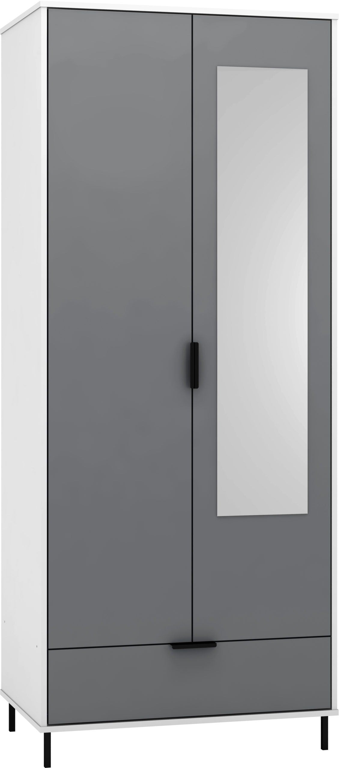 MADRID 2 DOOR 1 DRAWER MIRRORED WARDROBE - GREY/WHITE GLOSS