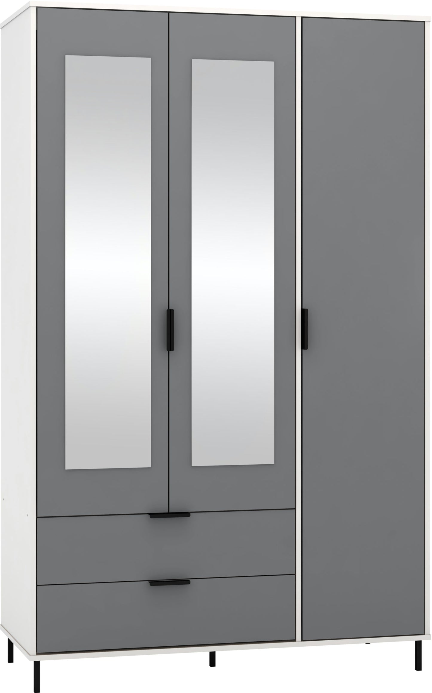 MADRID 3 DOOR 2 DRAWER MIRRORED WARDROBE - GREY/WHITE GLOSS