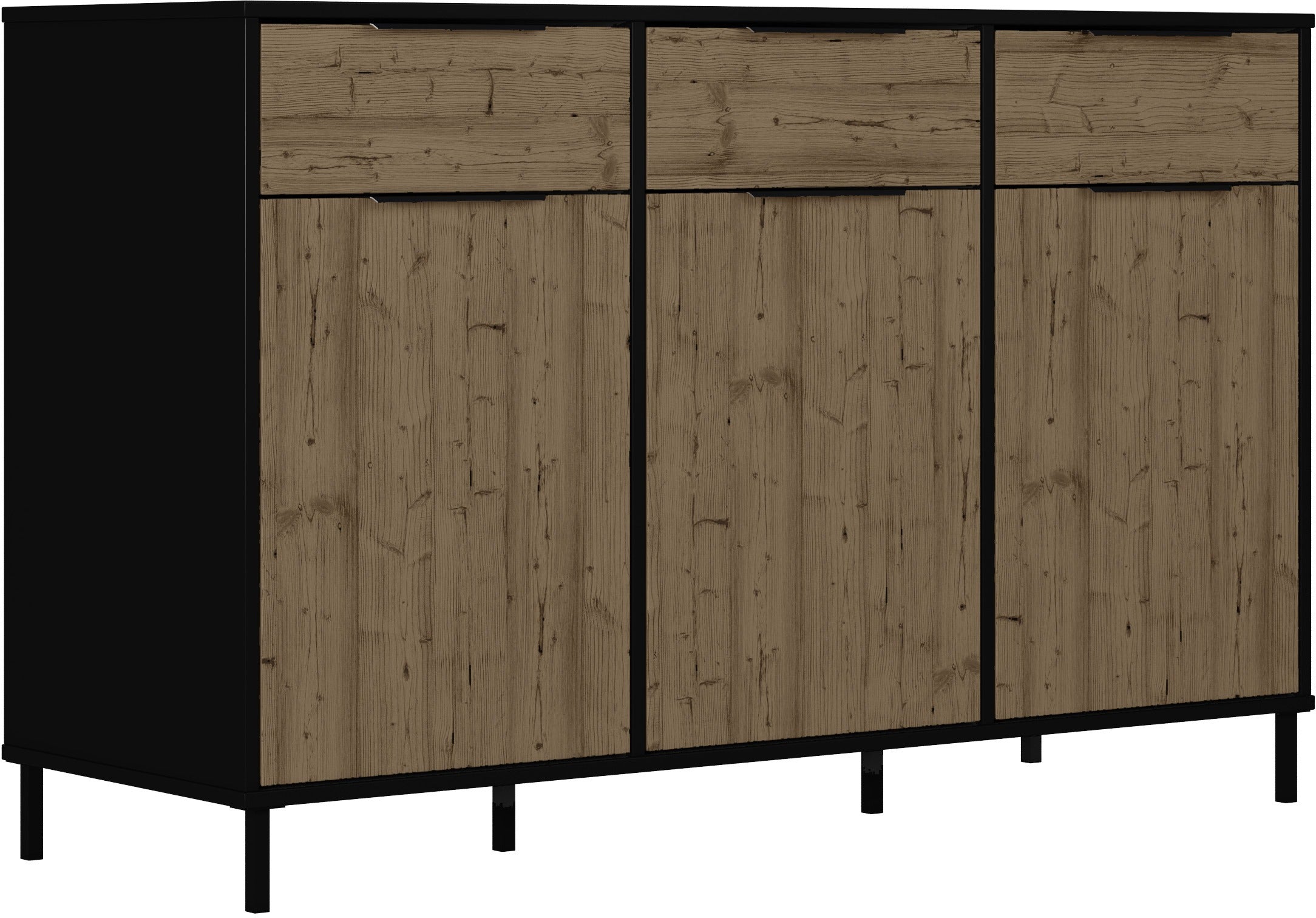 MADRID 3 DOOR SIDEBOARD - BLACK/ACACIA EFFECT