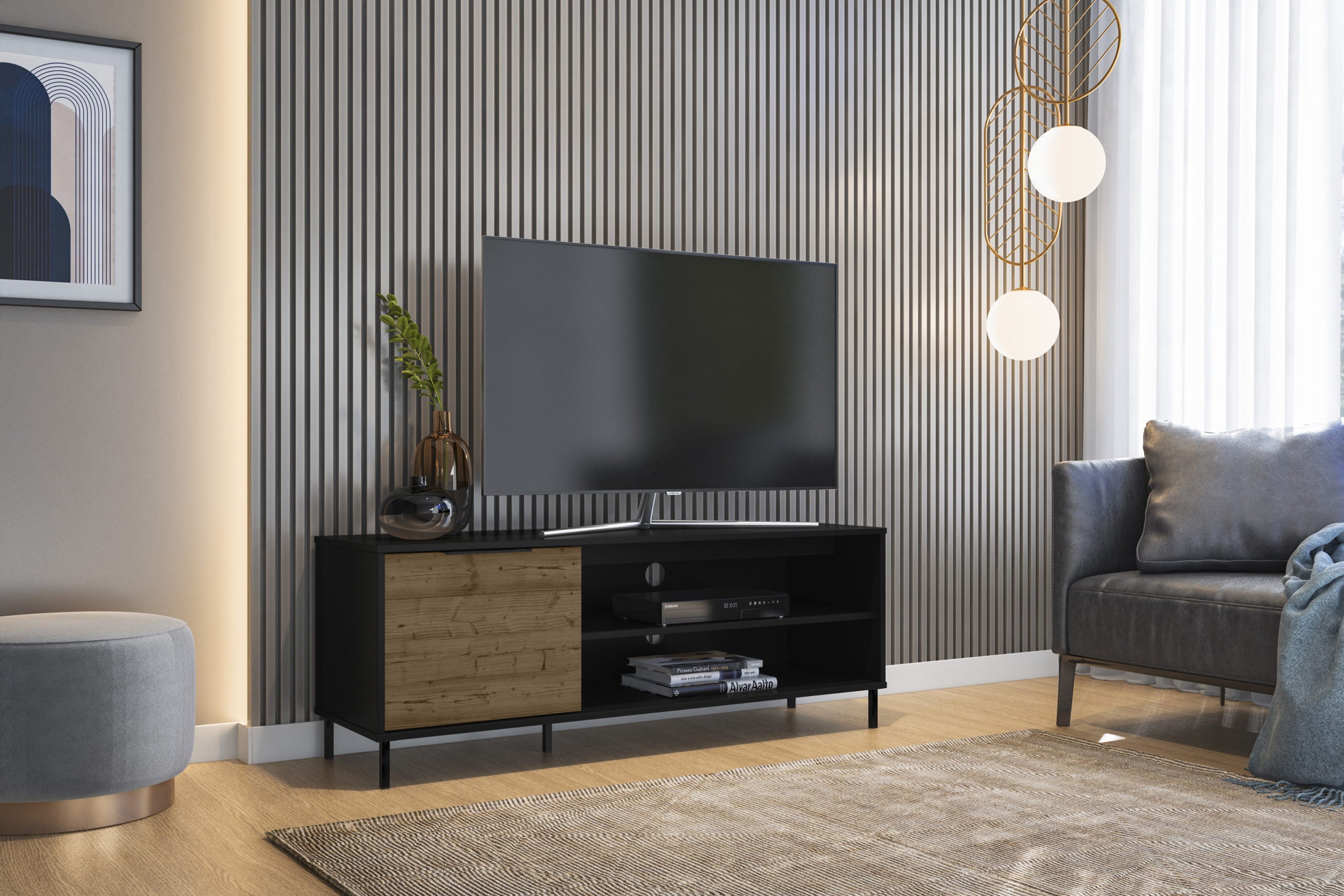 Madrid TV Unit Black/Acacia Effect