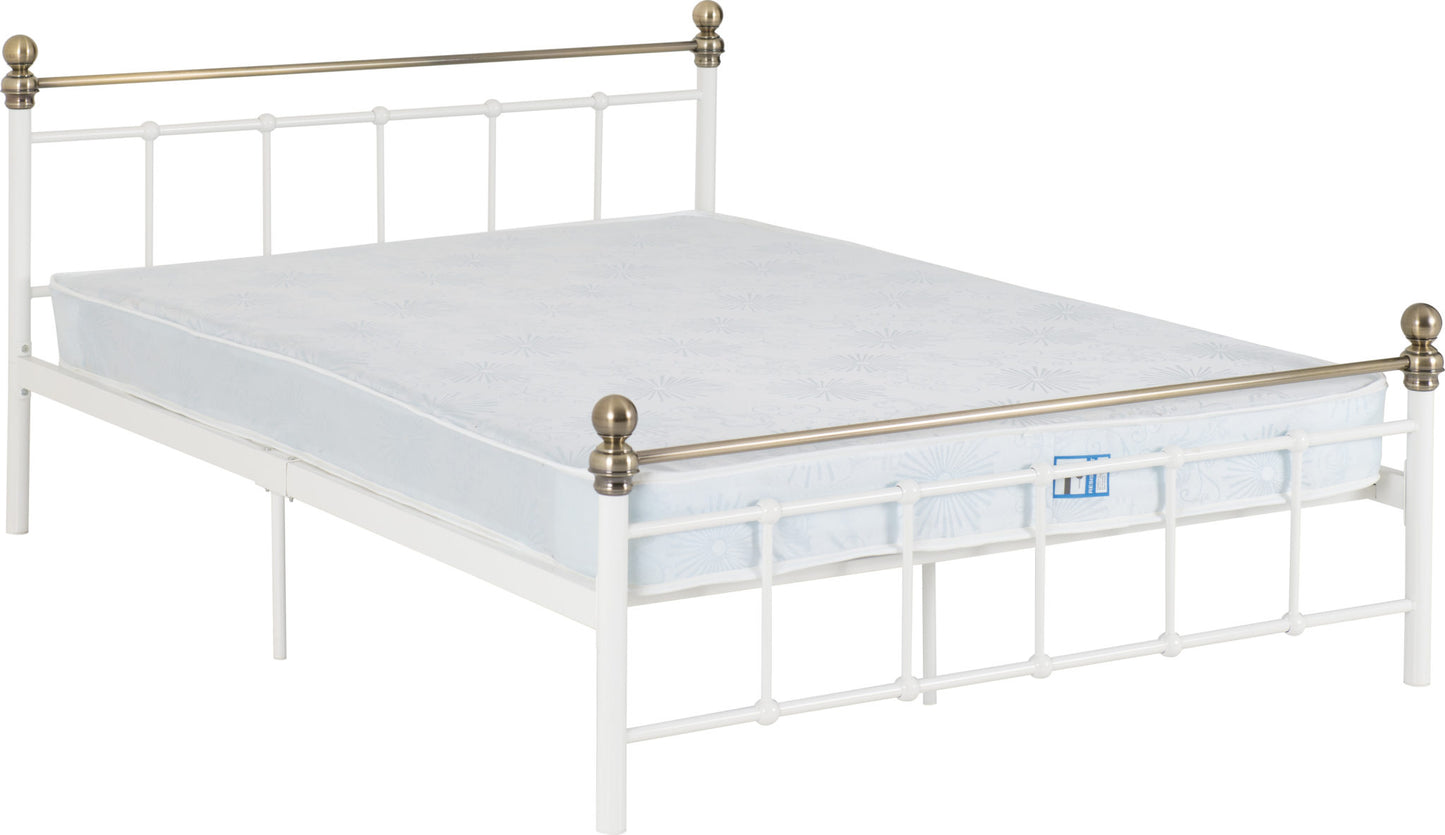 MARLBOROUGH 4'6" BED - WHITE/ANTIQUE BRASS