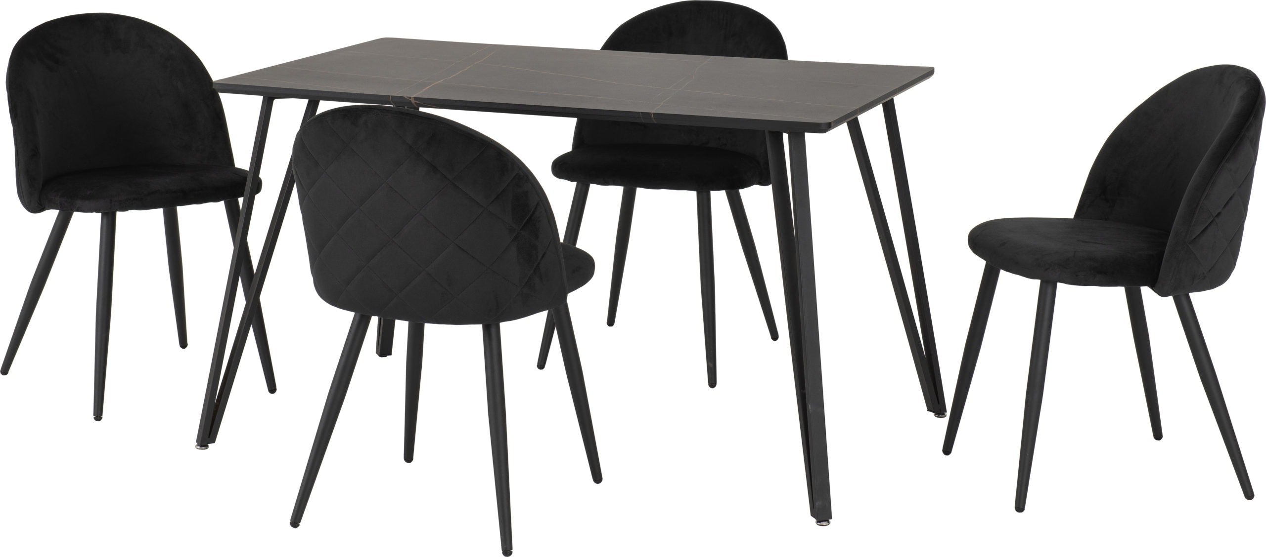 MARLOW DINING SET - BLACK MARBLE EFFECT/BLACK VELVET