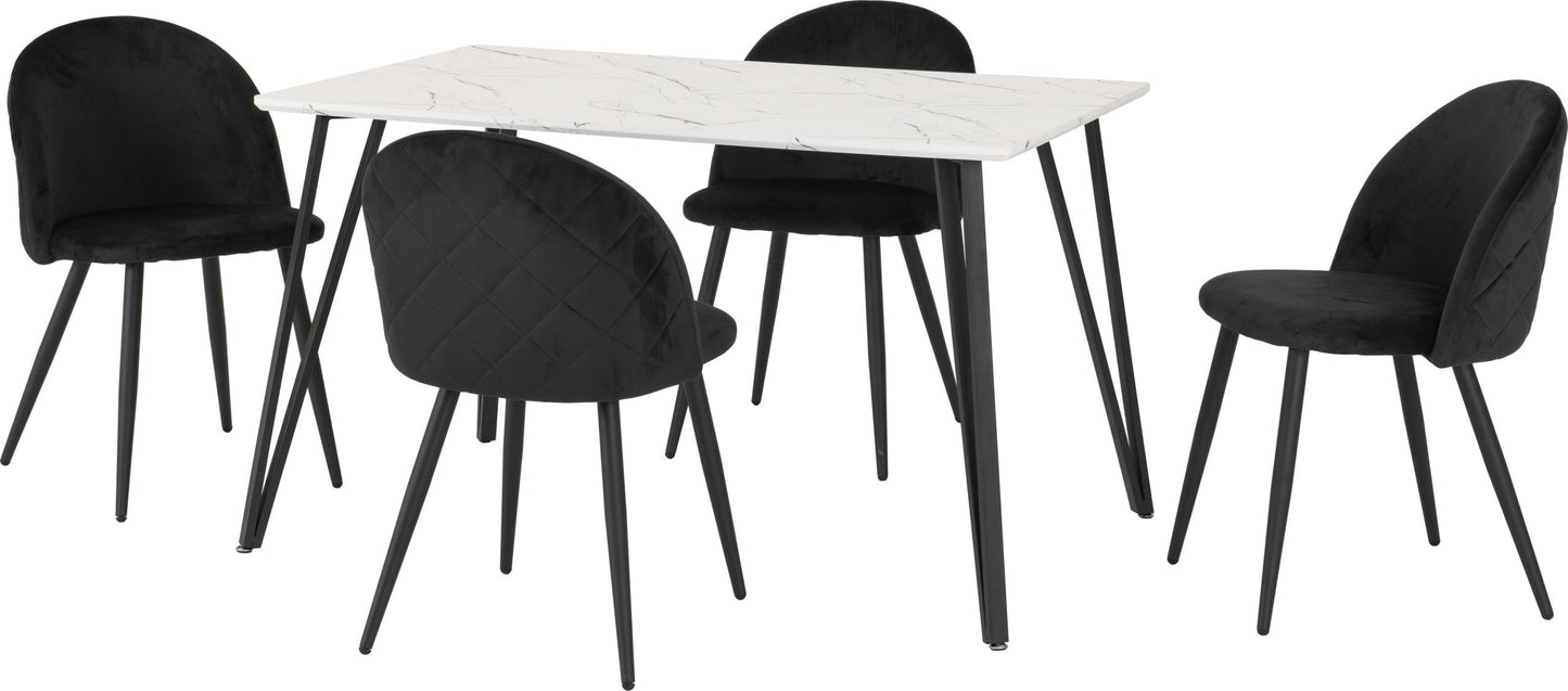 MARLOW DINING SET - WHITE MARBLE EFFECT/BLACK VELVET